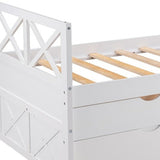 White Cross Back Wood Twin With Two Drawers Bed Frame with Trundle