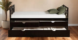 Espresso Cross Back Wood Twin With Two Drawers Bed Frame with Trundle