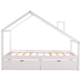 White Wood Twin Four Poster Bed Frame With Two Drawers