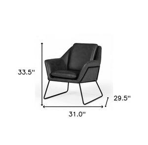 31" Dark Gray And Black Faux Leather Lounge Chair