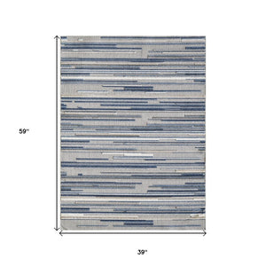 3' X 5' Blue Abstract Stain Resistant Indoor Outdoor Area Rug