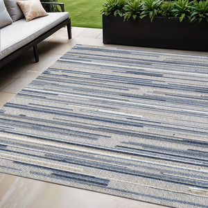 5' X 7' Blue Abstract Stain Resistant Indoor Outdoor Area Rug
