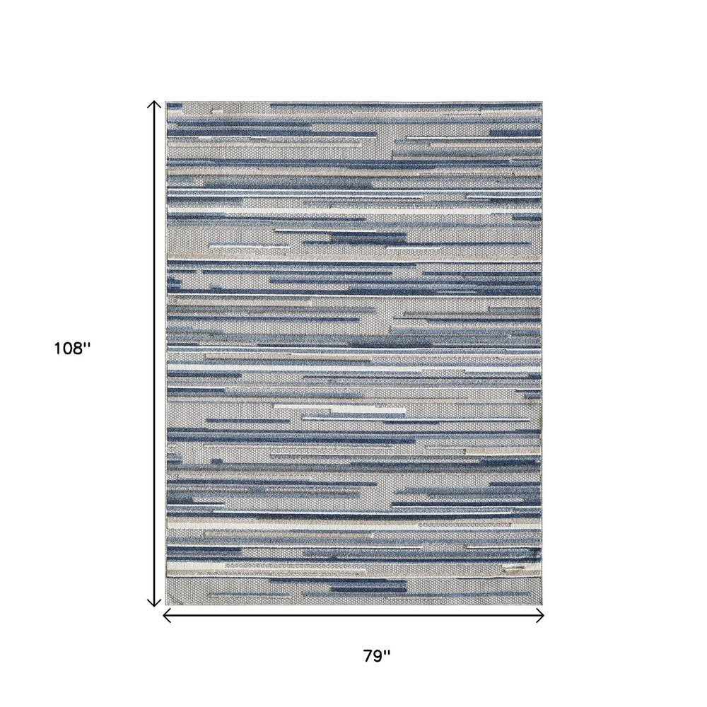 7' X 9' Blue And Gray Abstract Stripe Indoor Outdoor Area Rug