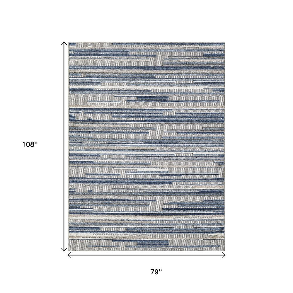 7' X 9' Blue And Gray Abstract Stripe Indoor Outdoor Area Rug