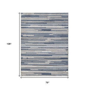 7' X 9' Blue And Gray Abstract Stripe Indoor Outdoor Area Rug