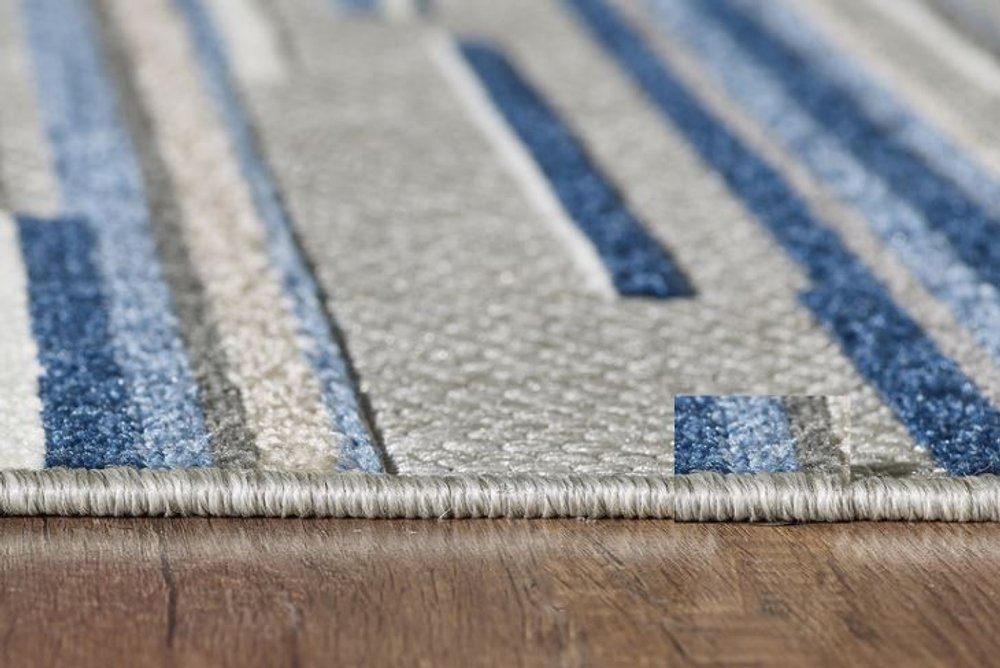 7' X 9' Blue And Gray Abstract Stripe Indoor Outdoor Area Rug