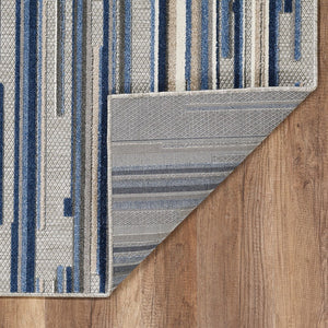 7' X 9' Blue And Gray Abstract Stripe Indoor Outdoor Area Rug