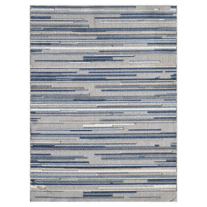 7' X 9' Blue And Gray Abstract Stripe Indoor Outdoor Area Rug