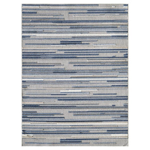 7' X 9' Blue And Gray Abstract Stripe Indoor Outdoor Area Rug