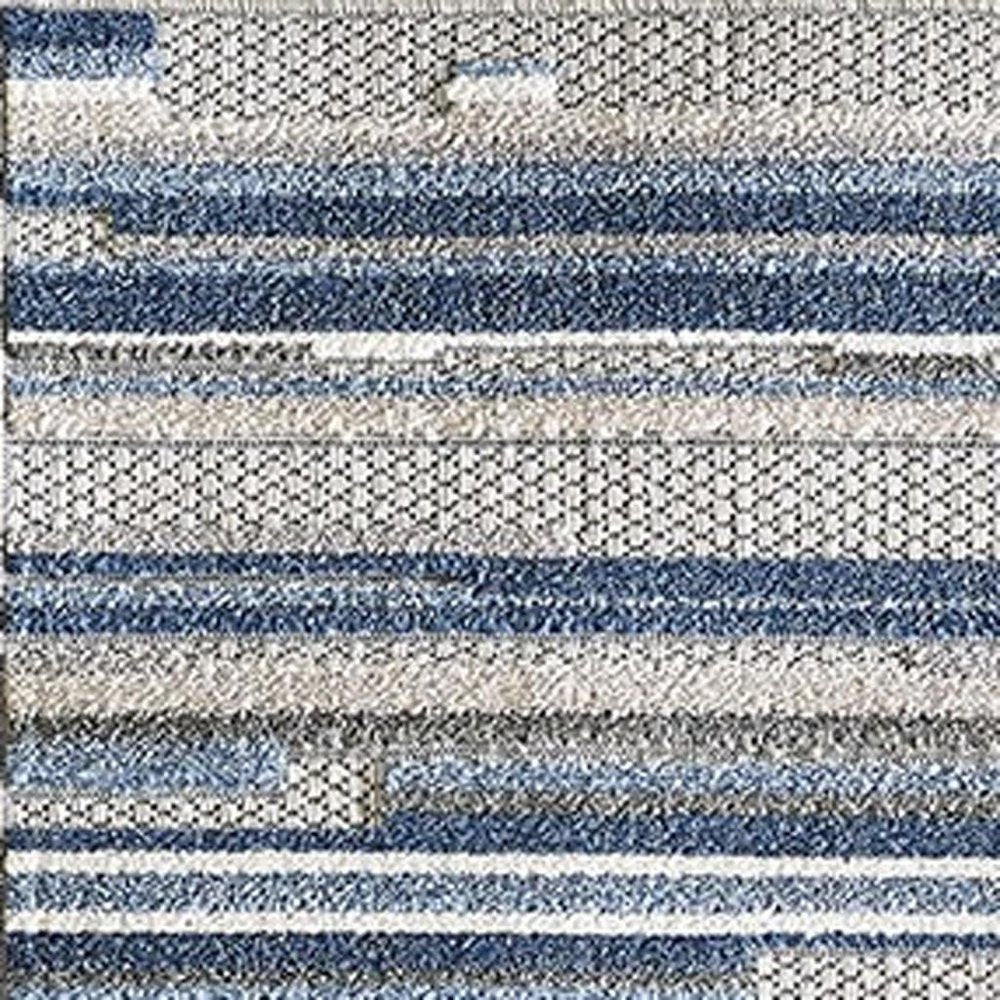 8' X 10' Blue Gray And Ivory Striped Indoor Outdoor Area Rug