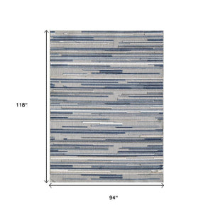 8' X 10' Blue Gray And Ivory Striped Indoor Outdoor Area Rug