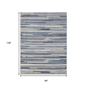8' X 10' Blue Gray And Ivory Striped Indoor Outdoor Area Rug