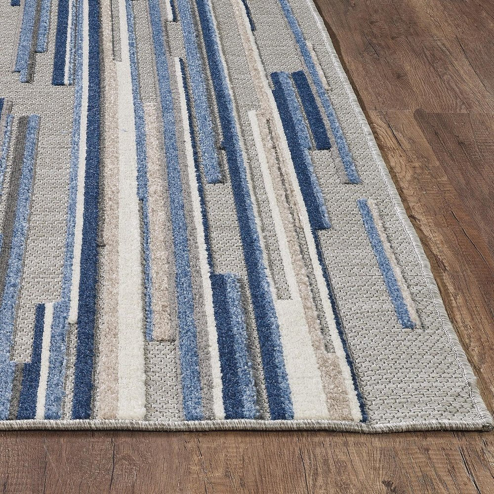 8' X 10' Blue Gray And Ivory Striped Indoor Outdoor Area Rug