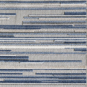 8' X 10' Blue Gray And Ivory Striped Indoor Outdoor Area Rug