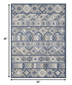 2' X 4' Blue And Gray Abstract Stain Resistant Indoor Outdoor Area Rug