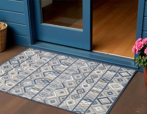 2' X 4' Blue And Gray Abstract Stain Resistant Indoor Outdoor Area Rug