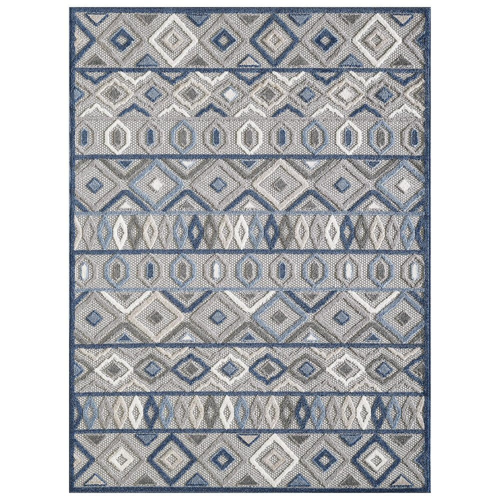2' X 4' Blue And Gray Abstract Stain Resistant Indoor Outdoor Area Rug