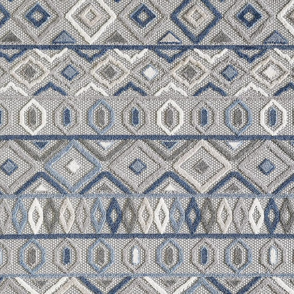 7' X 9' Blue And Gray Abstract Stain Resistant Indoor Outdoor Area Rug
