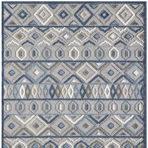 7' X 9' Blue And Gray Abstract Stain Resistant Indoor Outdoor Area Rug