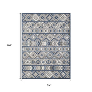 7' X 9' Blue And Gray Abstract Stain Resistant Indoor Outdoor Area Rug