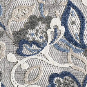 2' X 4' Blue Gray Jacobean Floral Indoor Outdoor Area Rug
