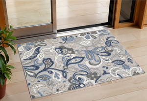 3' X 5' Blue And Gray Indoor Outdoor Area Rug