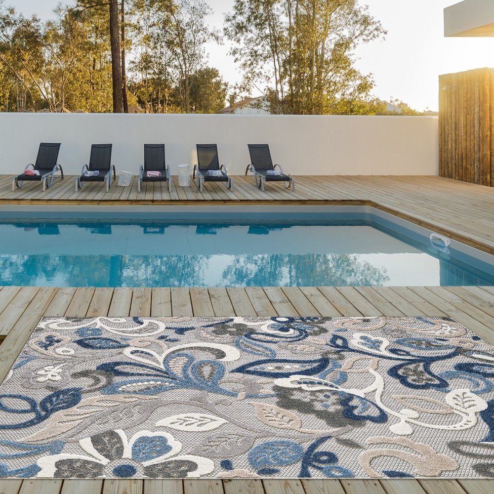 3' X 5' Blue And Gray Indoor Outdoor Area Rug