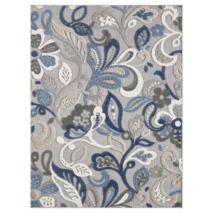 5' X 7' Blue And Gray Floral Indoor Outdoor Area Rug