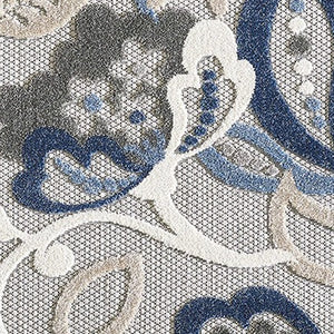 5' X 7' Blue And Gray Floral Indoor Outdoor Area Rug
