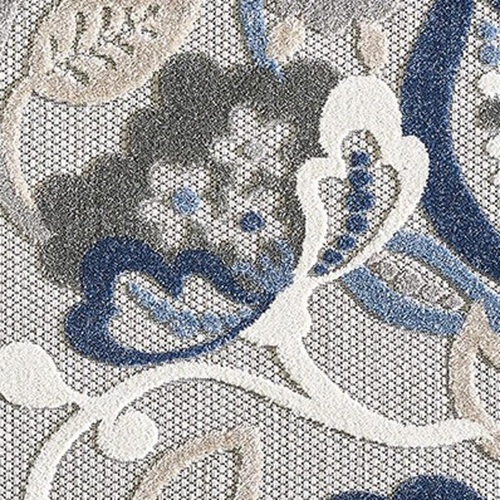 8' X 10' Blue And Gray Floral Stain Resistant Indoor Outdoor Area Rug