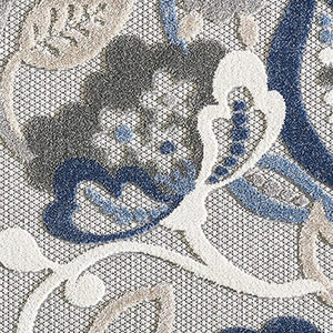 8' X 10' Blue And Gray Floral Stain Resistant Indoor Outdoor Area Rug