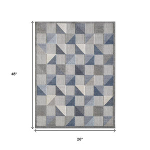 2' X 4' Blue And Gray Geometric Stain Resistant Indoor Outdoor Area Rug