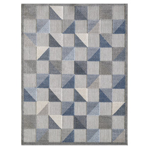 3' X 5' Blue And Gray Geometric Stain Resistant Indoor Outdoor Area Rug