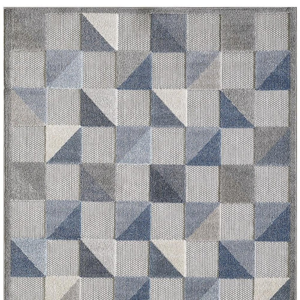 7' X 9' Blue Geometric Stain Resistant Indoor Outdoor Area Rug