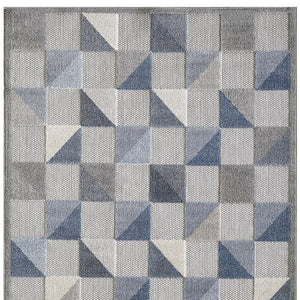 7' X 9' Blue Geometric Stain Resistant Indoor Outdoor Area Rug
