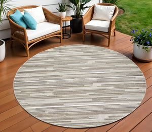 8' Round Gray Round Abstract Stain Resistant Indoor Outdoor Area Rug