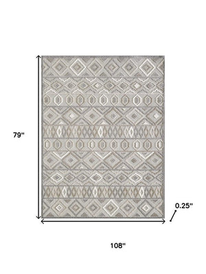 7' X 9' Gray And Ivory Southwestern Stain Resistant Indoor Outdoor Area Rug