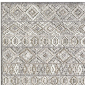 7' X 9' Gray And Ivory Southwestern Stain Resistant Indoor Outdoor Area Rug