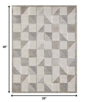 2' X 4' Gray Geometric Stain Resistant Indoor Outdoor Area Rug