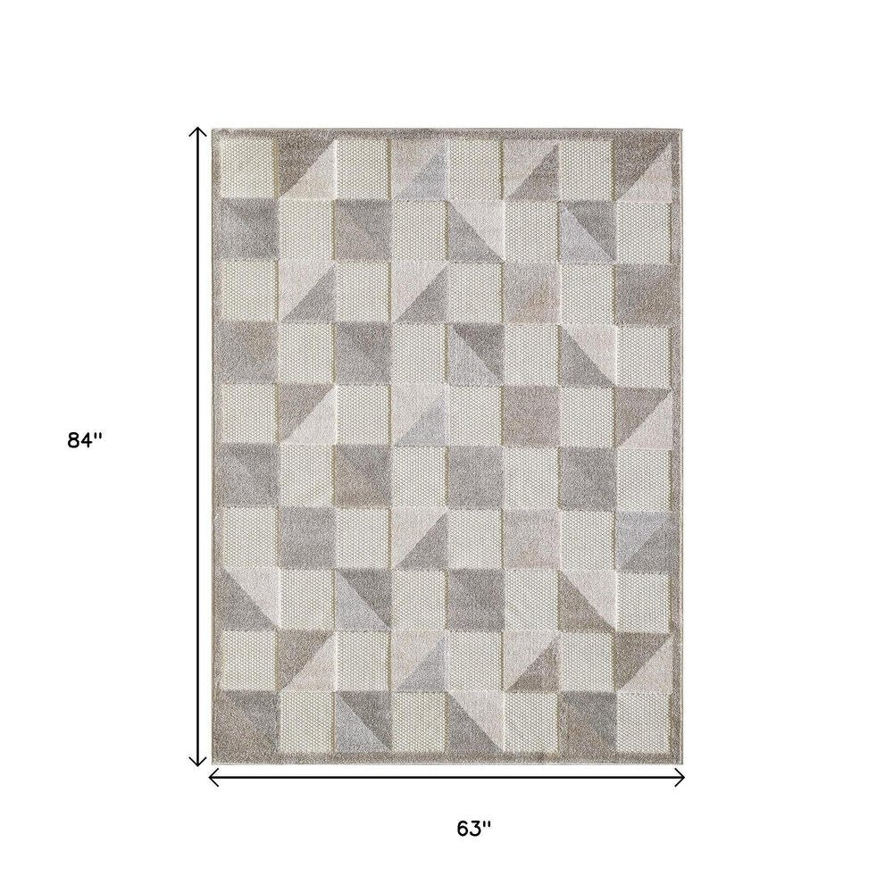 5' X 7' Gray Geometric Stain Resistant Indoor Outdoor Area Rug