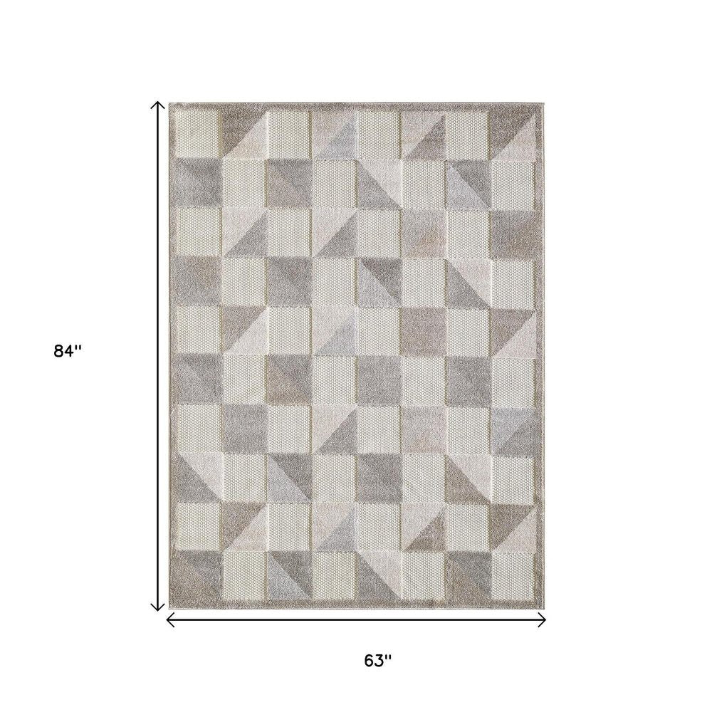 5' X 7' Gray Geometric Stain Resistant Indoor Outdoor Area Rug