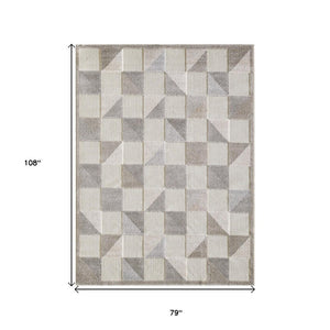 7' X 9' Gray Geometric Stain Resistant Indoor Outdoor Area Rug