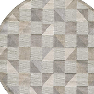 8' Round Gray Round Geometric Stain Resistant Indoor Outdoor Area Rug