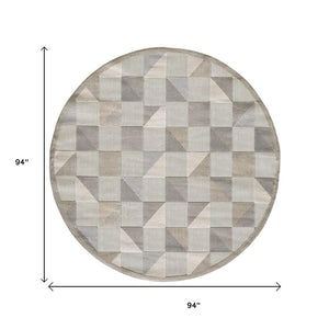 8' Round Gray Round Geometric Stain Resistant Indoor Outdoor Area Rug