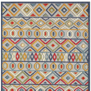 5' X 7' Ivory And Blue Southwestern Stain Resistant Indoor Outdoor Area Rug