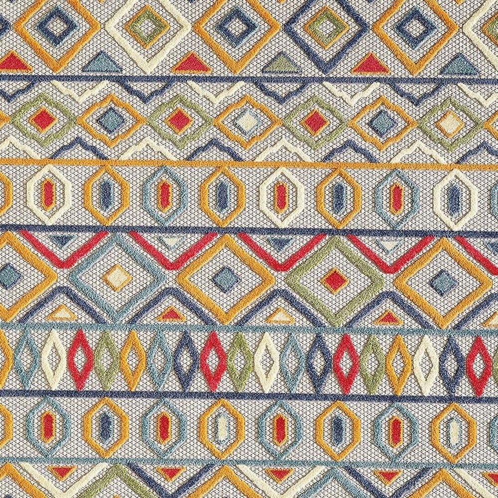 8' X 10' Ivory And Blue Southwestern Stain Resistant Indoor Outdoor Area Rug