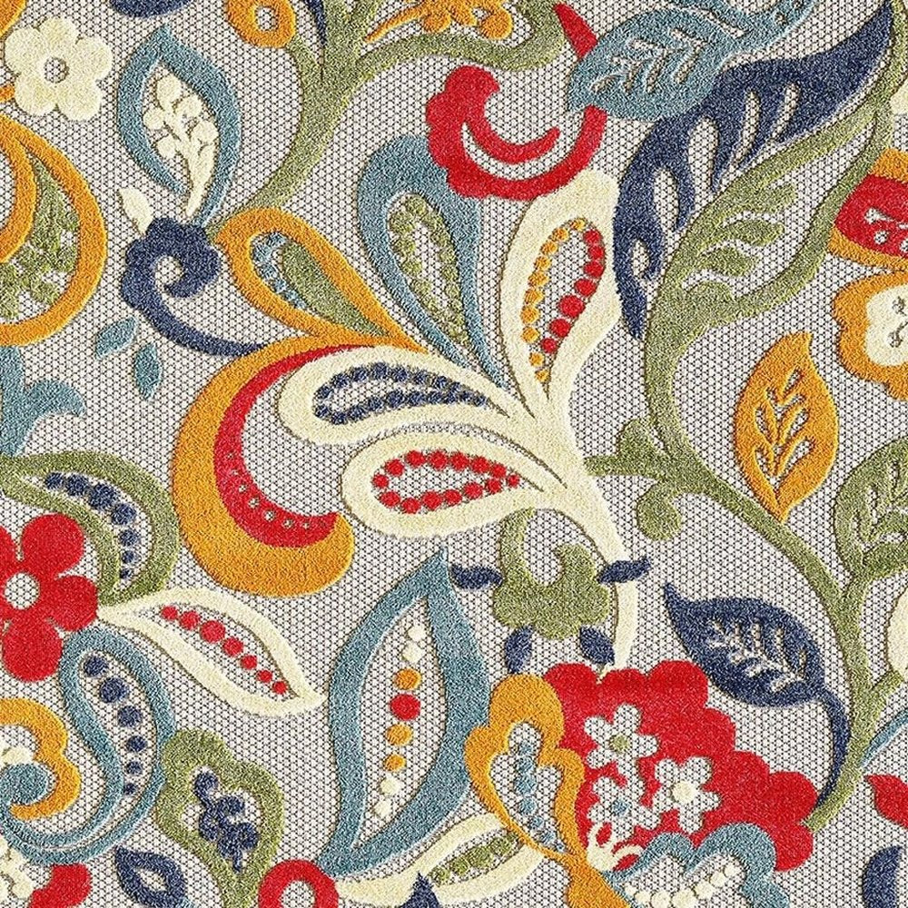 2' X 4' Ivory And Blue Floral Stain Resistant Indoor Outdoor Area Rug