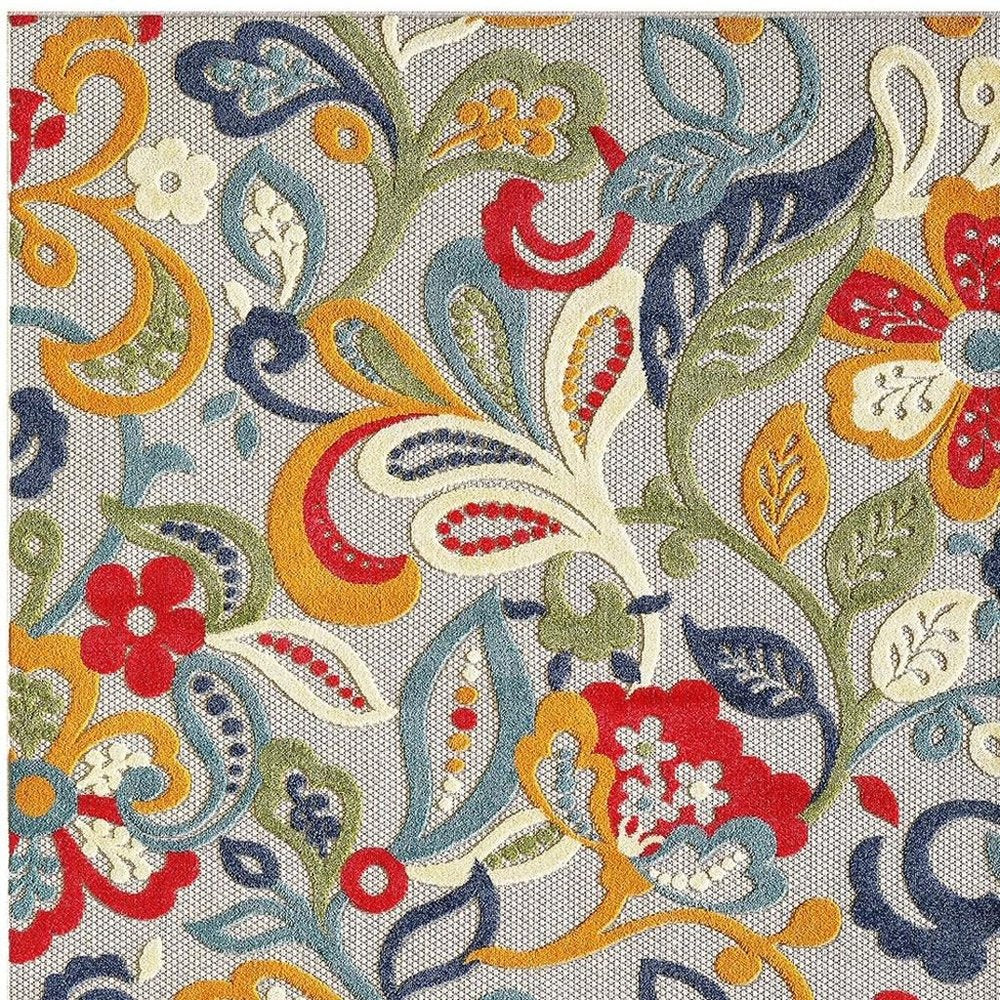 2' X 4' Ivory And Blue Floral Stain Resistant Indoor Outdoor Area Rug