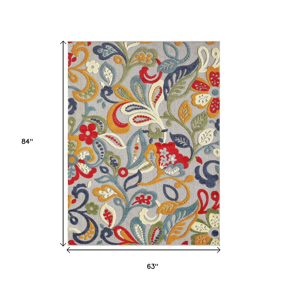 5’ X 7’ Multi Jacobean Floral Indoor Outdoor Area Rug