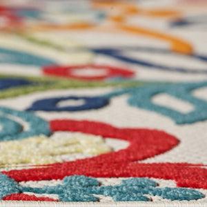 7' X 9' Ivory And Blue Indoor Outdoor Area Rug